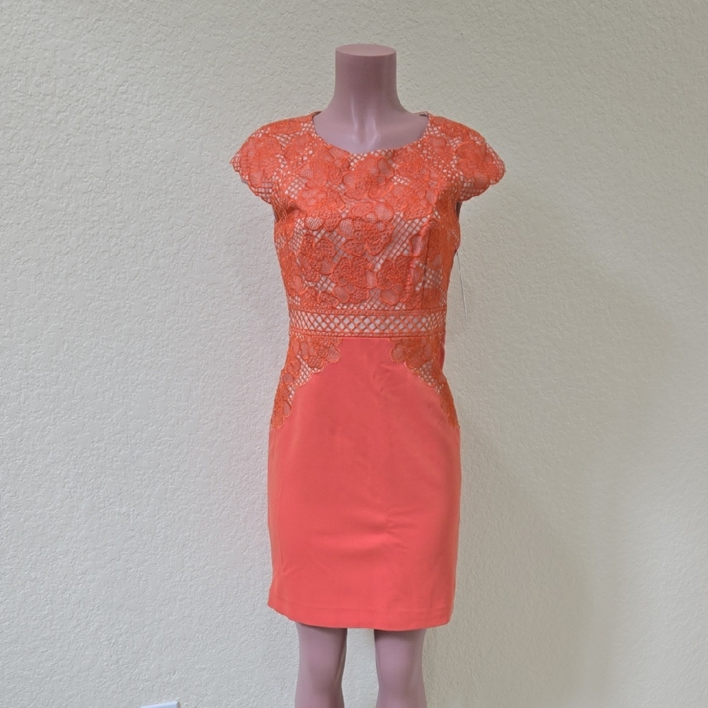 ANTONIO MELANI Pink Sheath Mini Dress Cap Sleeve